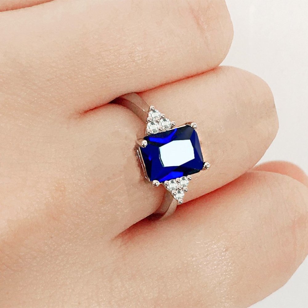 💍 Dainty Radiant Cut Pure Gemstone Zircon Trendy Rings for Women, EVGG1438 - Picture 2 of 3